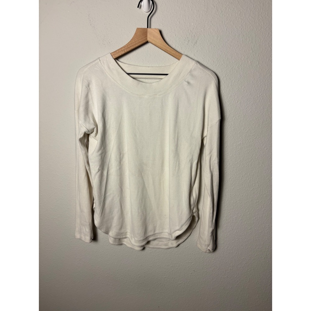 Athleta Presence Sweatshirt Womens Small White Ribbed Open Back Long Sleeve Top